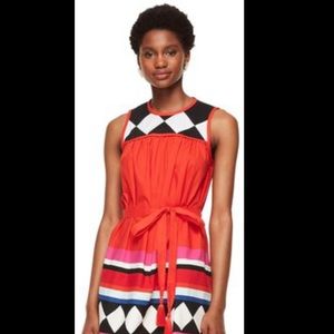 Brand New 💥Kate  Spade
Orange Red Geo Border Belted Casual Dress